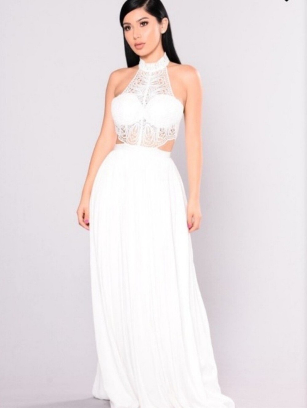 Fashion Nova White Crochet Halter Andromeda Maxi Dress Size XL
